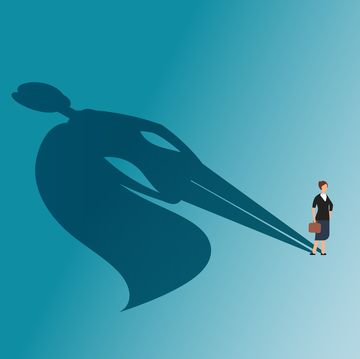 executive woman with superhero shadow strong businesswoman and business victory vector concept